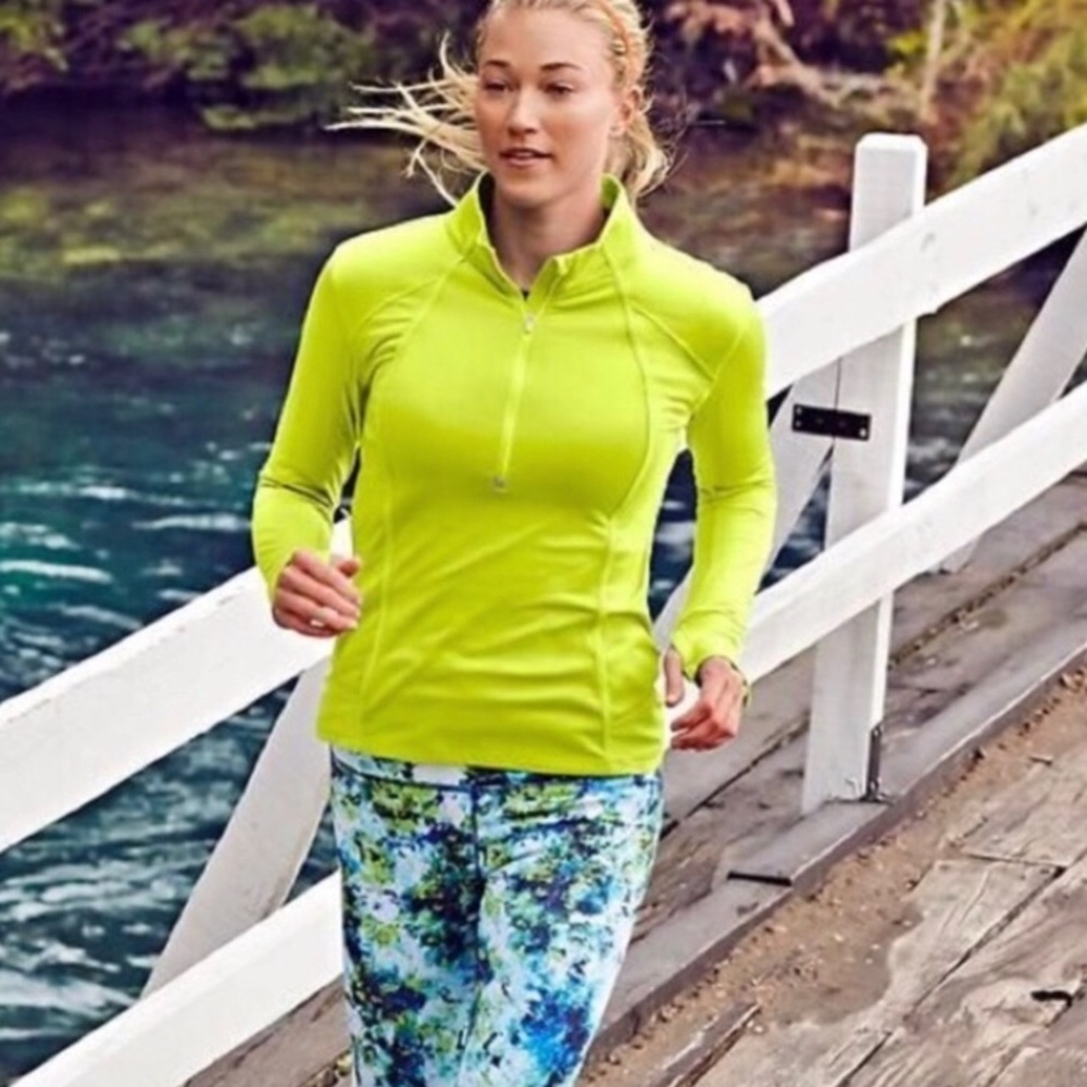Athleta Neon Lime Green Zip up Plush Tech Pullover